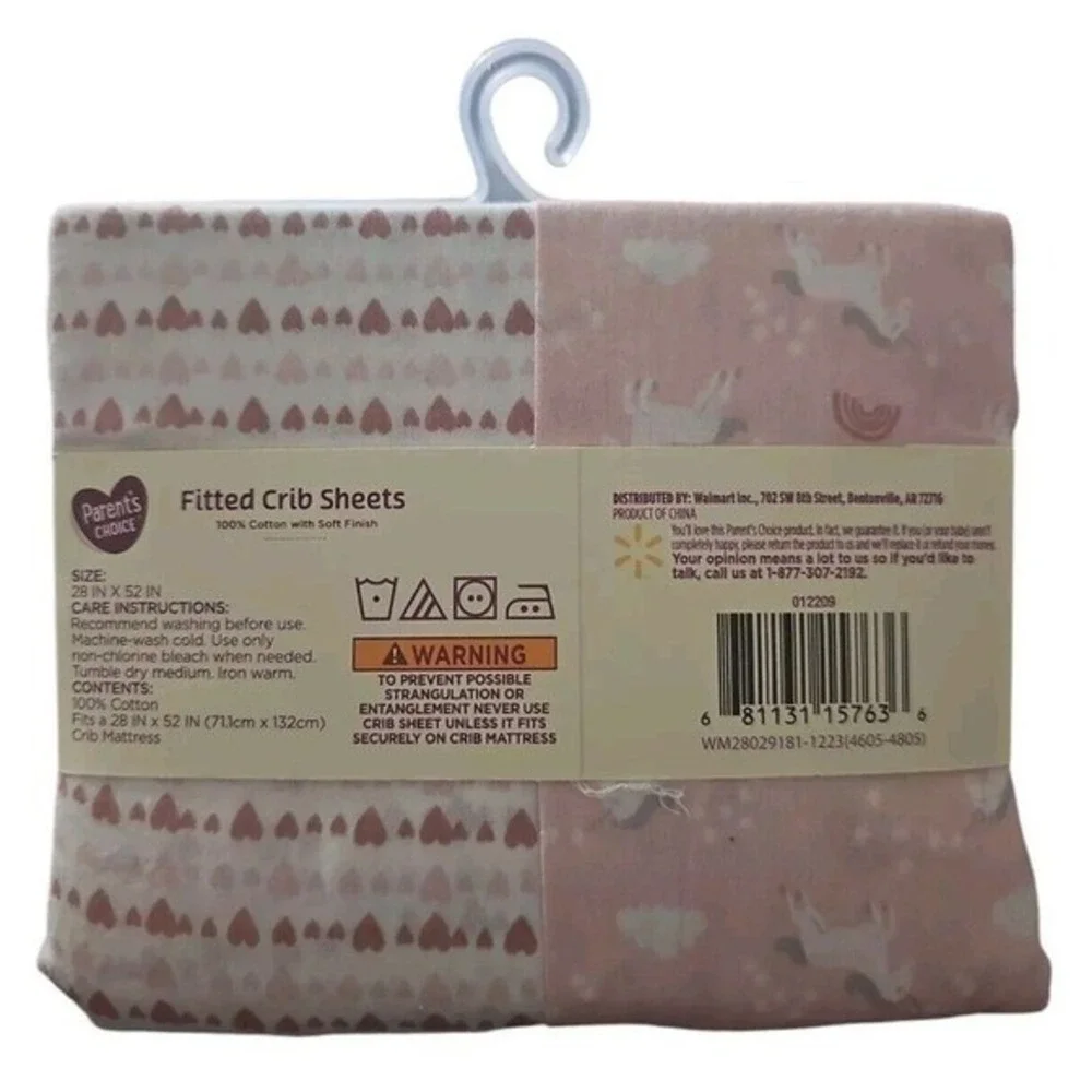 Parent's Choice 100% Cotton Fitted Crib Sheets, 2‎ Sheet per Pack fits 28x52 in